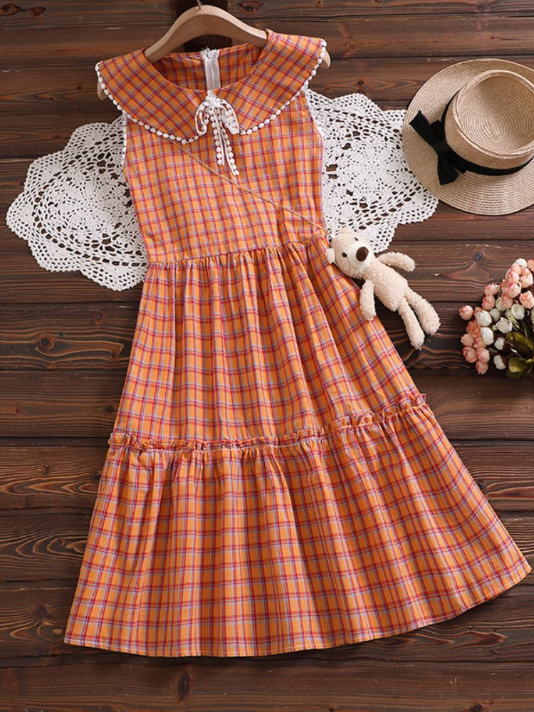 Fashion Lacing Strap Plaid Party Dress