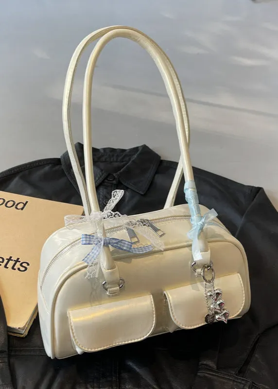 Violetta &ndash; Patent Shoulder Bag with Double Pocket & Ribbon Charms