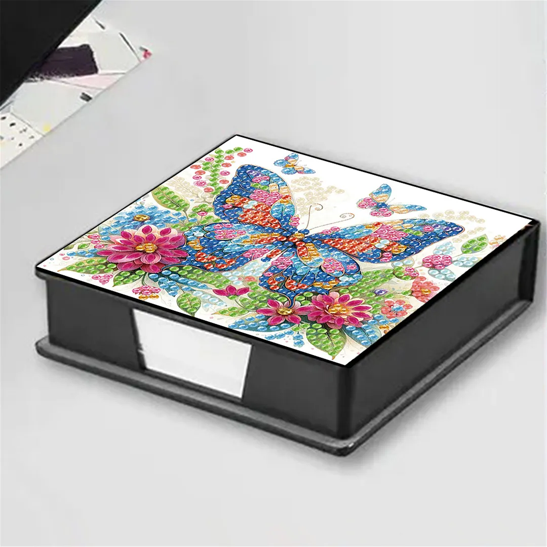 5D Butterfly DIY PU Diamond Painting Notecard Box with 160 Sheets Paper Holder