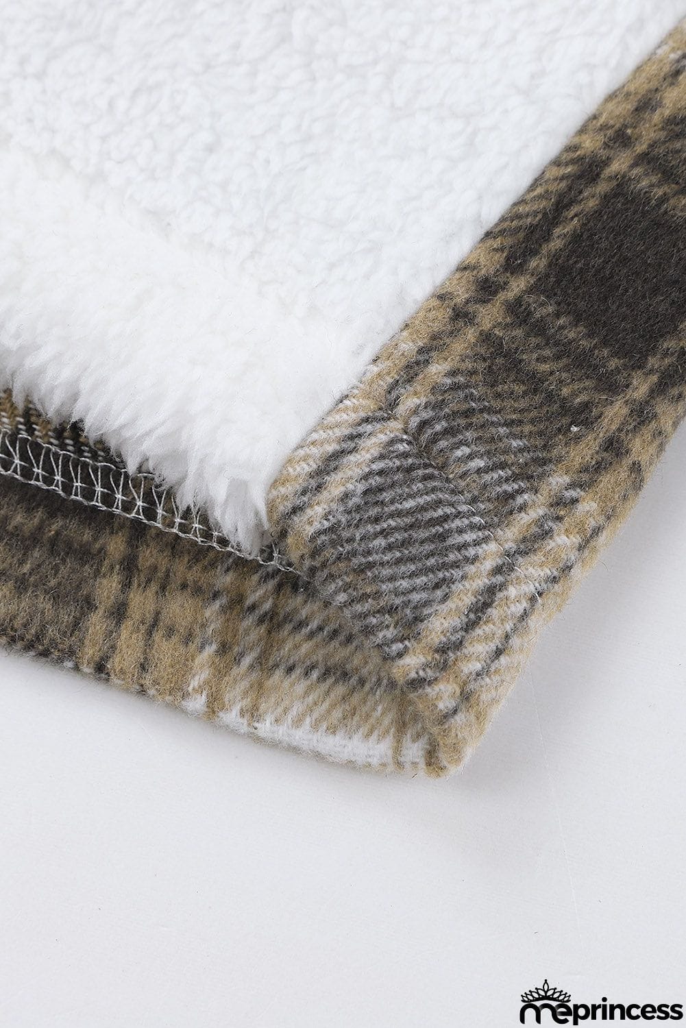 Plaid Patchwork Buttoned Pocket Sherpa Jacket