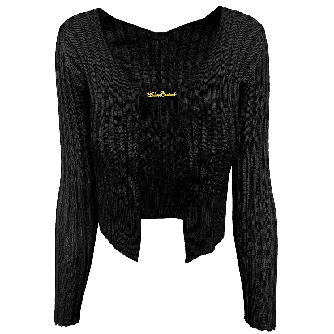 Uveng 2025 Explosion Sweater Woman Sexy Deep V Gold Standard Long-Sleeved Knitted R-Shirt
