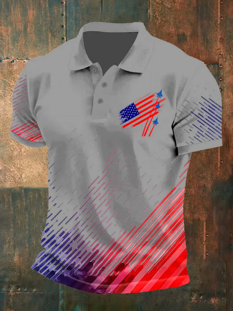 Men's Retro Independence Day Print Polo Shirt