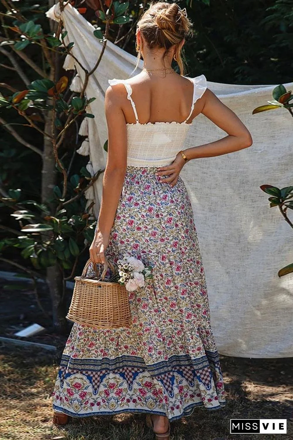 Boho Ditsy Floral High Waist Beach Maxi Skirt