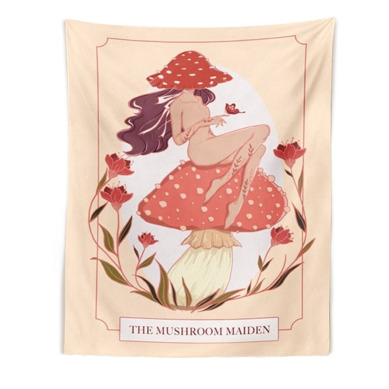 Pink Mushroom girl Tapestry  Wall Decor Girls Dorm Room Wall Hanging Aesthetic Room Witchcraft Psychedelic Wall Decoration