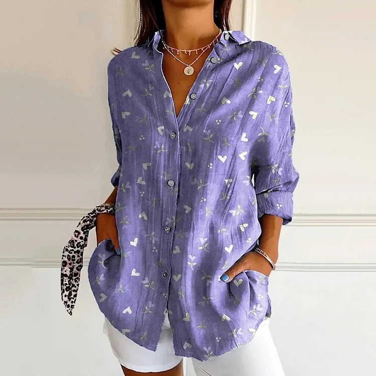 Women's Vintage Floral Print Casual Cotton Shirt