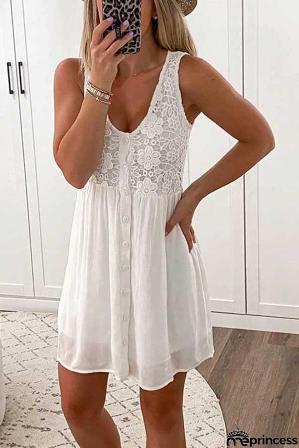 Lace Floral Button Down Tank Dress