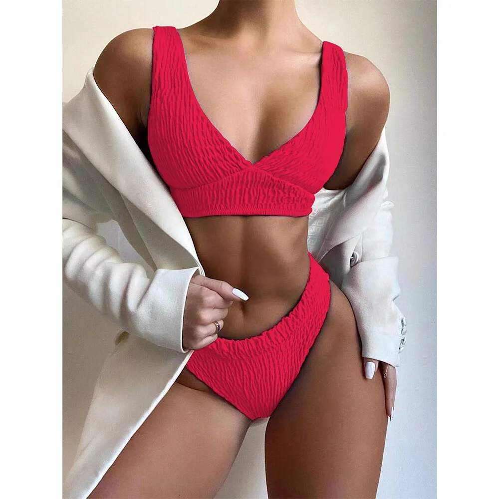 2021 New Sexy Low Waist Bikini Set Swimsuit Summer Swimwear Women Solid Retro Strappy Bathing Suit Beach Wear Female biquini