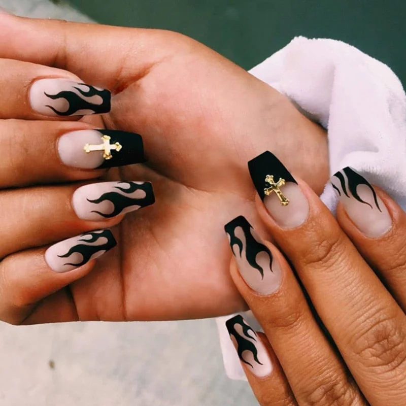 24pcs/set Press on Nail Tips Acrylic 10 Sizes Flower Design Fake Nails Art Full Cover French False Nail Art Tips Artifical Nails-Nail Inspo