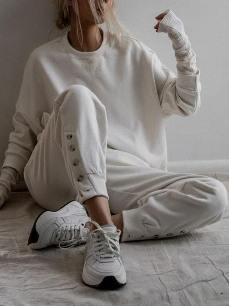 Women's Casual Round Neck Cozy Two-Piece Set