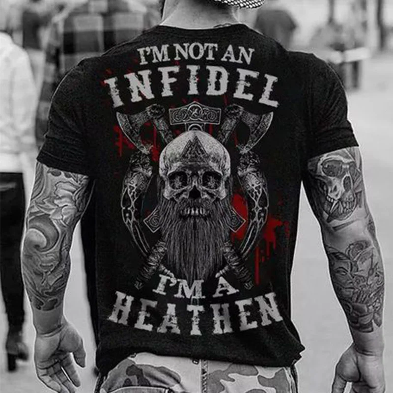Fashion skull letter printed men's T-shirt - Livereid