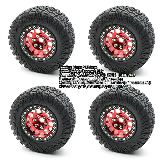 MN Model MN128 Upgrade Parts 1.9'' 90mm metal rims and tires