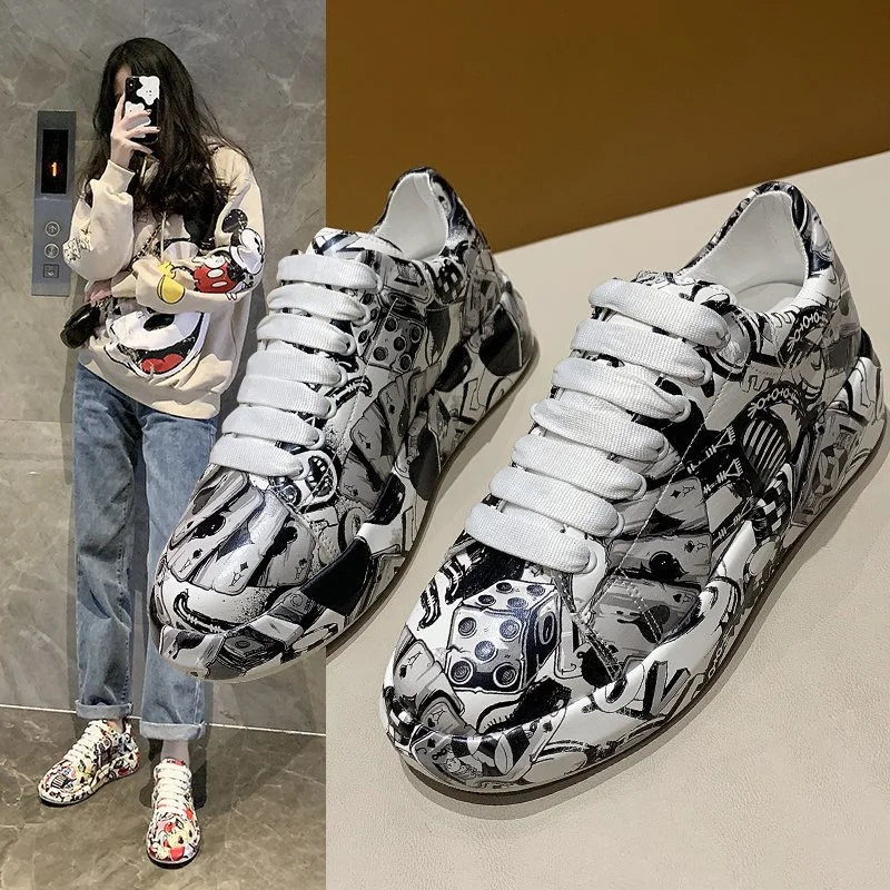 Breakj Breakj Old Dad Shoes Women Tide Summer Autumn New Print Graffiti Large Size Casual Single Shoes Women