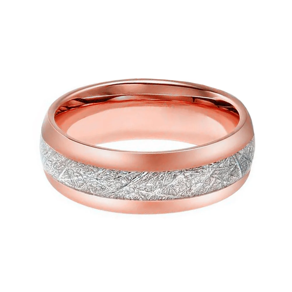 8mm Imitated Silver Meteorite Inlay Rose Gold Tungsten Women Wedding Band