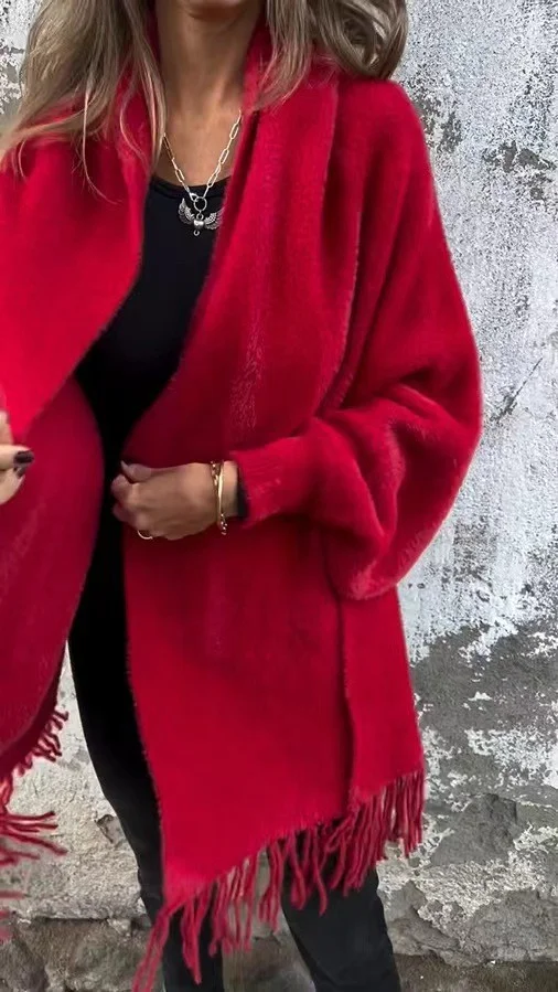 Uveng Uveng 2025 New Women's Imitation Sting Velvet Cape Shawl Shawl Solid Color Thicken Warm Bat