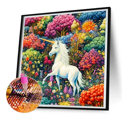 Unicorn in Flowers Diamond Painting Kit, code DP-1941 Diamond