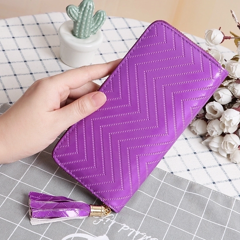 Fashion Candy Color Tassel Plaid Long Zipper Wallet