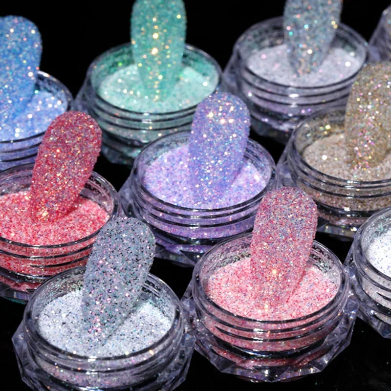 1Box Aurora Sea Salt Nail Powder Crystal Diamonds Glitter Iridescent Reflective Nail Glitter Sparkly Chrome Pigment Polish Gel-Nail Inspo