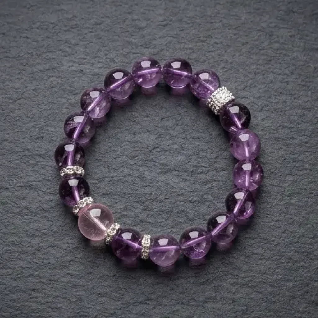 JiStones Celestial Brazilian Amethyst Bracelet - Hand-Polished Natural Gemstones 6mm - Delicate Elegance