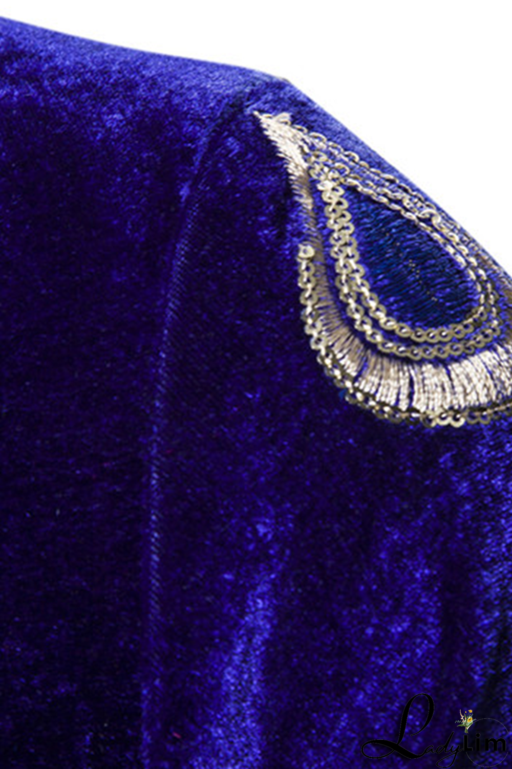 Burgundy Fashion Embroidery Split Joint Buttons Turn-back Collar Outerwear