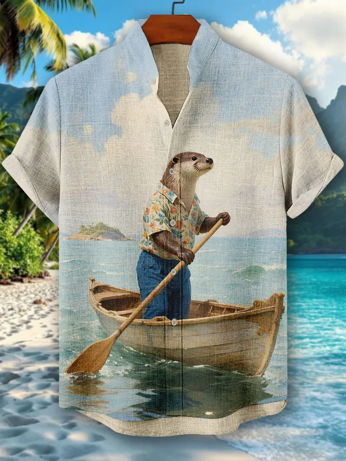 Men's Otter Boating Print Short Sleeve Shirt