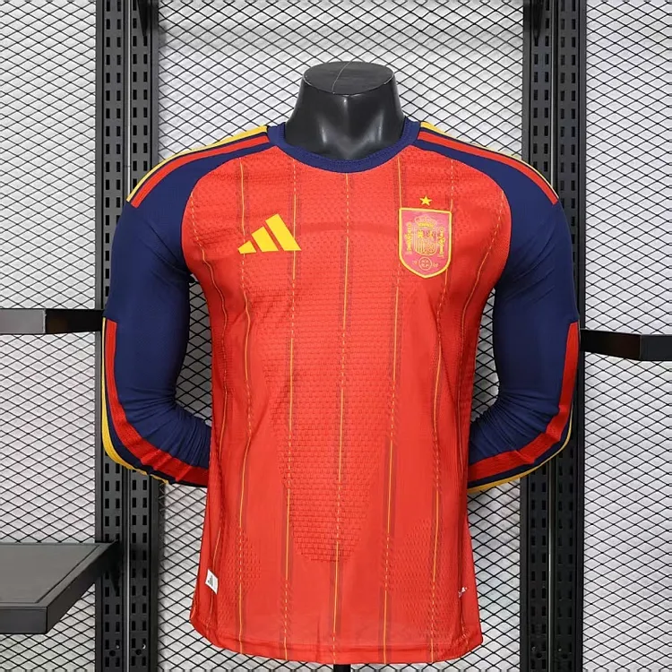 26-27 Spain Home Long-Sleeve Player Version Football Jersey, 1:1 Thai Quality