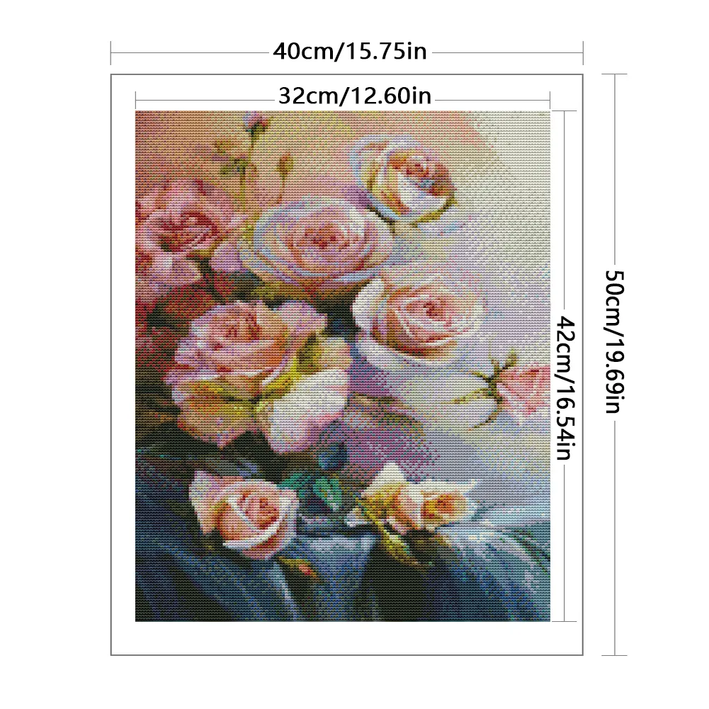DIY Stamped Cross Stitch 11CT Full Embroidery 40*50cm - Pink Roses