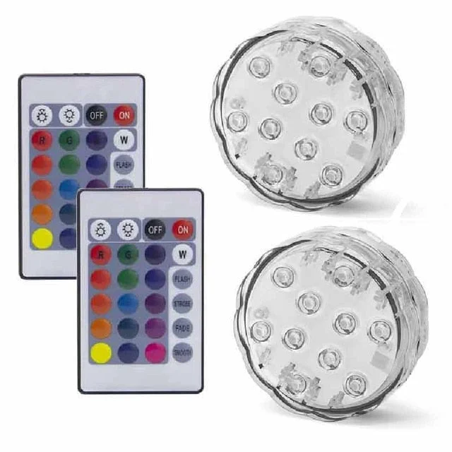 10LED RGB LED Underwater Light Pond Submersible IP67 Waterproof Swimming Pool Light Battery Operated For Wedding Party