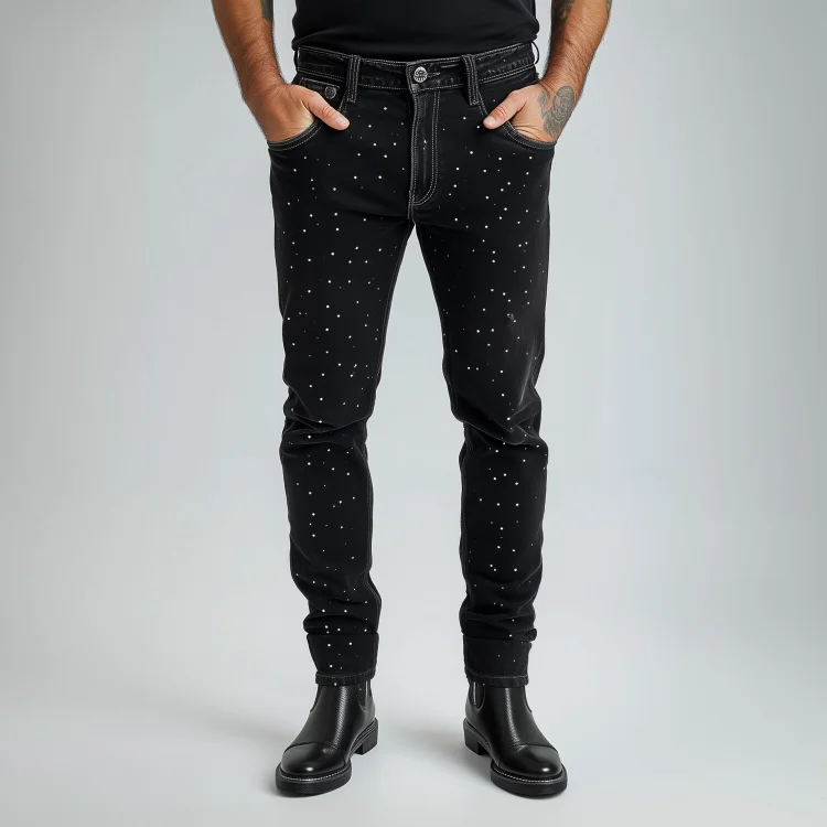 Okaywear Rhinestone Denim Pocket Slim Fit Jeans 