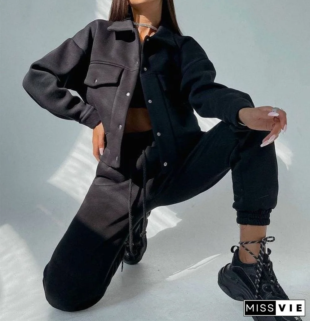 Ladies Jacket Top Casual Two Piece Set