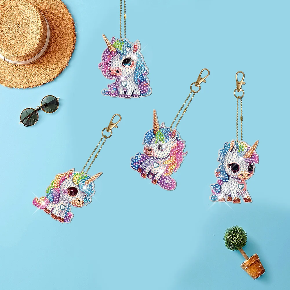 7pcs DIY Unicorn Diamond Art Keychains Diamond Mosaic Kit Point Drill Key Ring(Double Side)