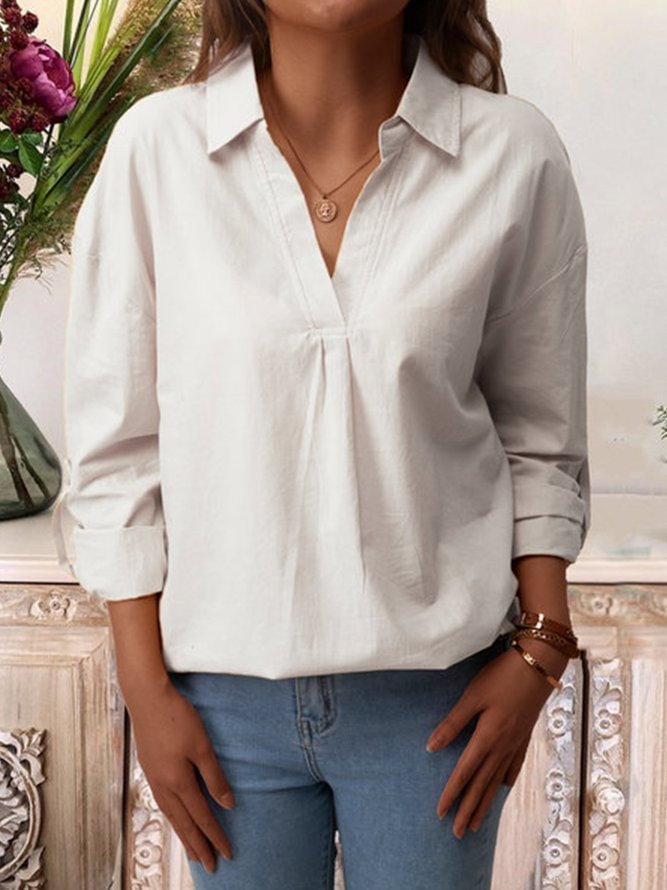 Long Sleeve Casual Plain Blouses Zaesvini