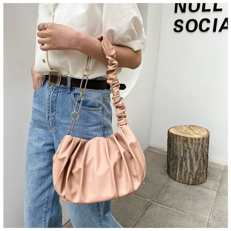 SWDF Thick Chain Cloud Bag Retro Underarm Bag 2021 New Soft Fold bag Designer Female Dumpling Bag Cowhide Leather Clutch handbag