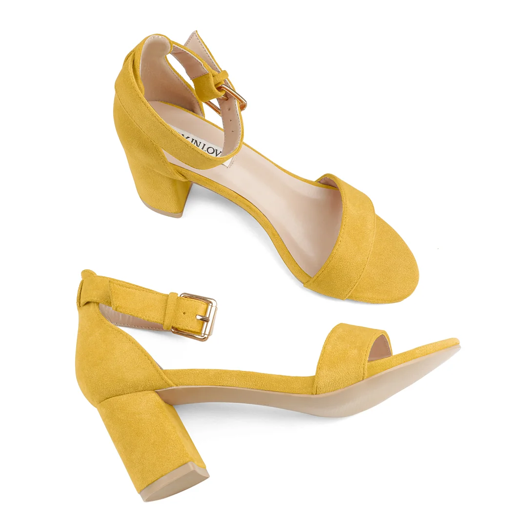 3.54"  Women's Ankle Strap Pumps Block Heel Open Toe Suede Sandals Summer Shoes-MERUMOTE