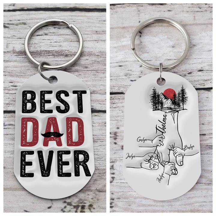 Best Dad Ever - Personalised 5 Names Holding Hands Keychain Custom Family Keychain Father's Day Gifts-Jessemade AU