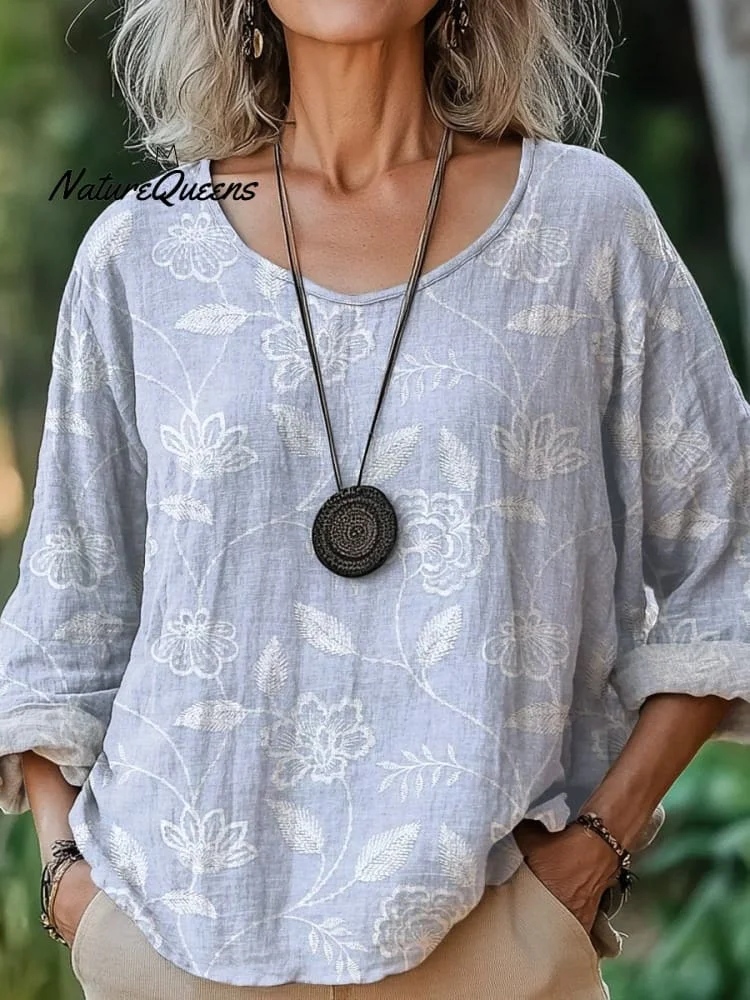 Women's Lace Texture  Art  Print Casual Cotton And Linen Shirt