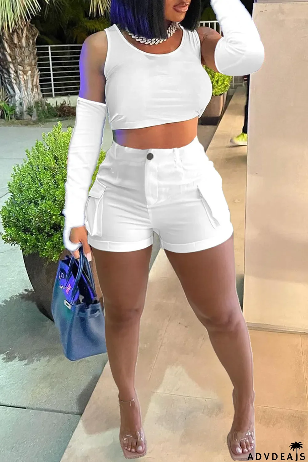 Khaki Casual Solid Basic O Neck Four Piece Set (With Sleeves)