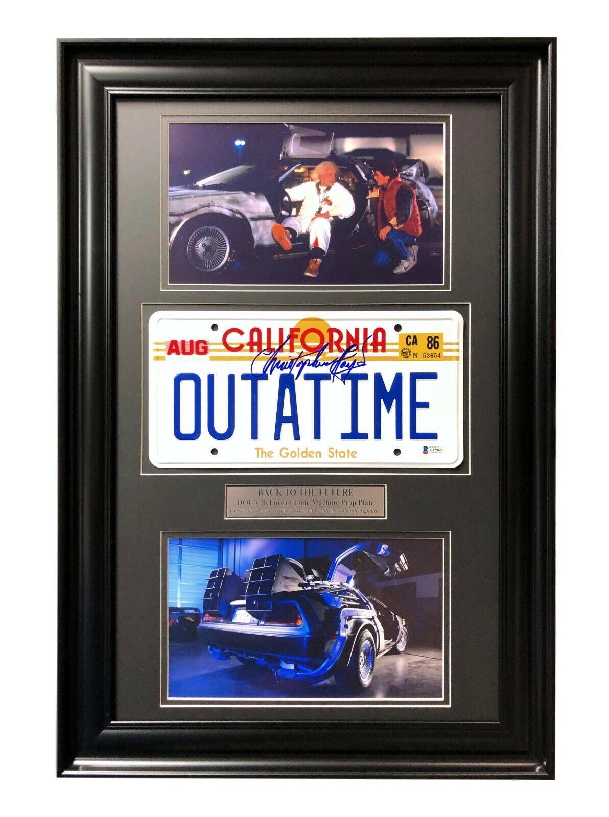 Back to the Future Signed Christopher Lloyd Movie Car License Plate Framed BAS