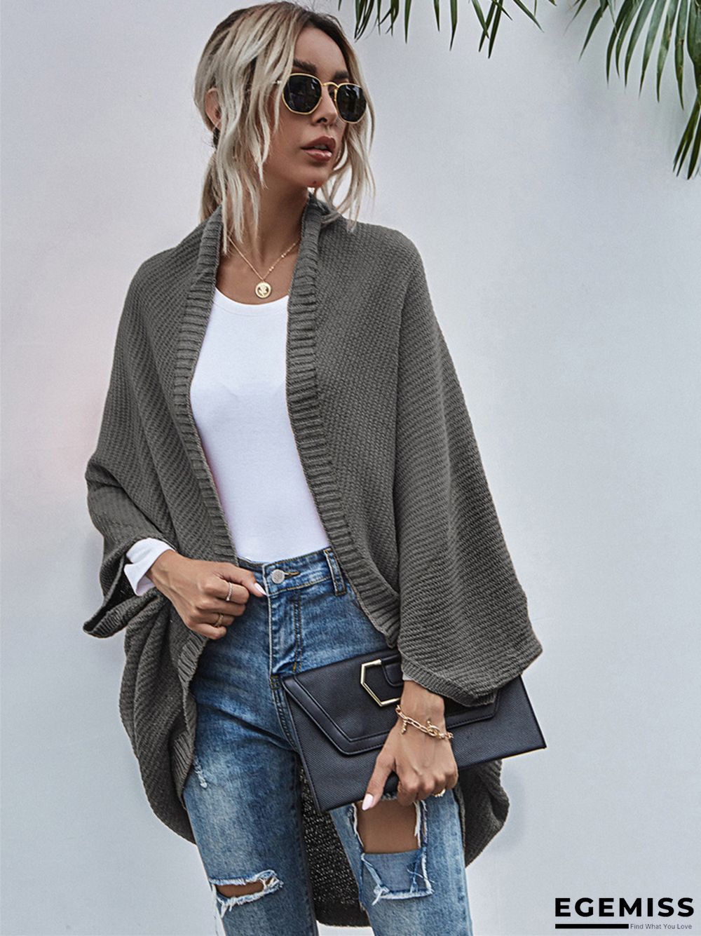 Contrast Shawl Knitted Cardigan Sweater | EGEMISS