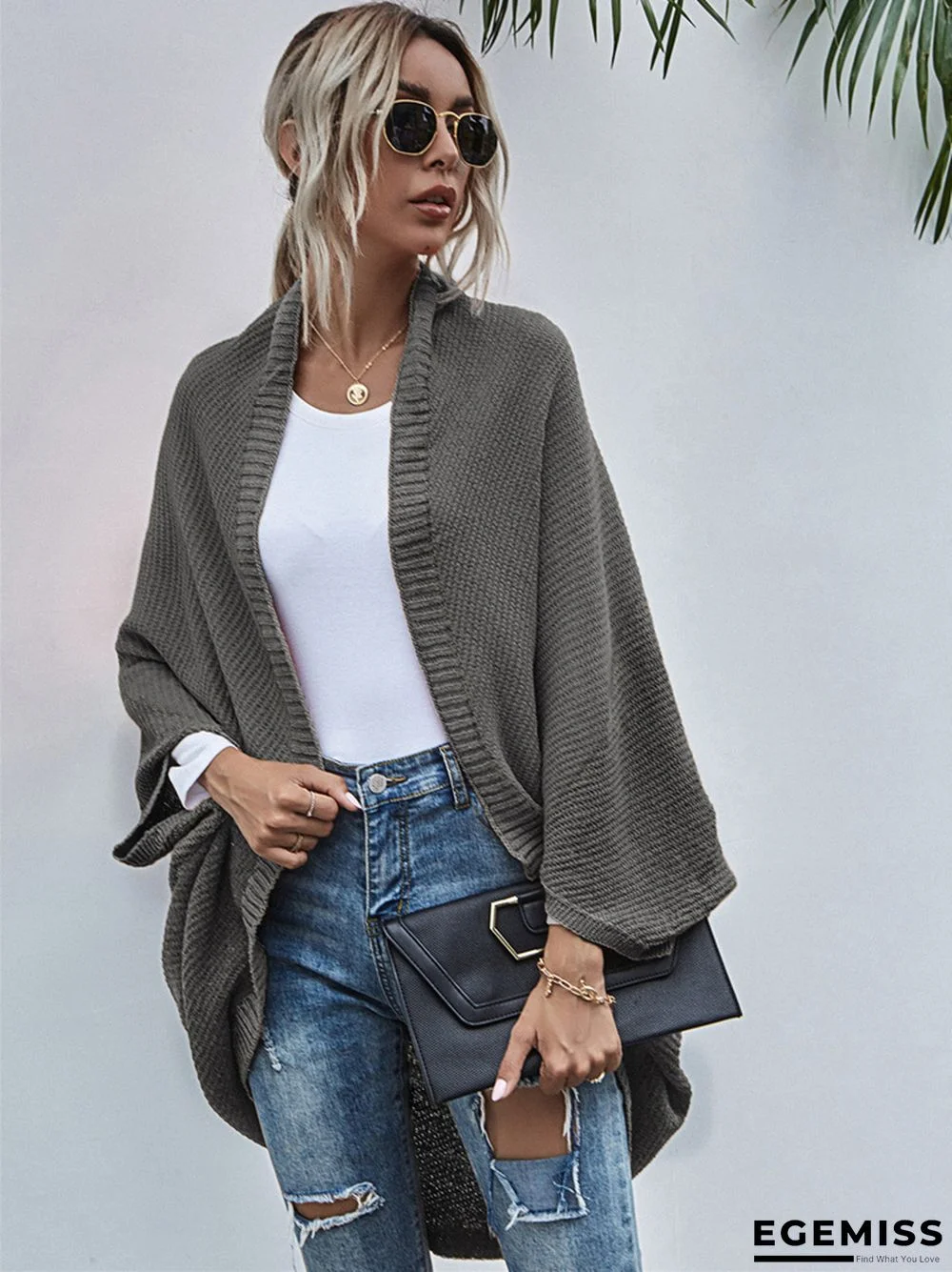Contrast Shawl Knitted Cardigan Sweater | EGEMISS