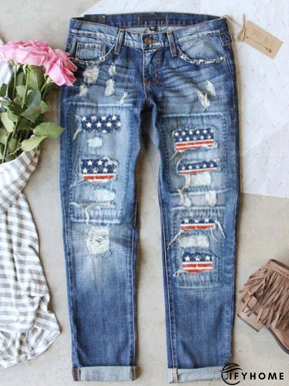 Cotton Flag Pockets Regular Fit Denim&jeans | IFYHOME