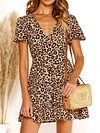 Hawaii Style Leopard Short Sleeves Mini Dress