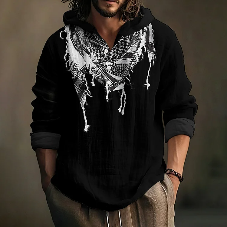 Be Freedom And Hope Peace Forever Print Linen Hooded Shirt
