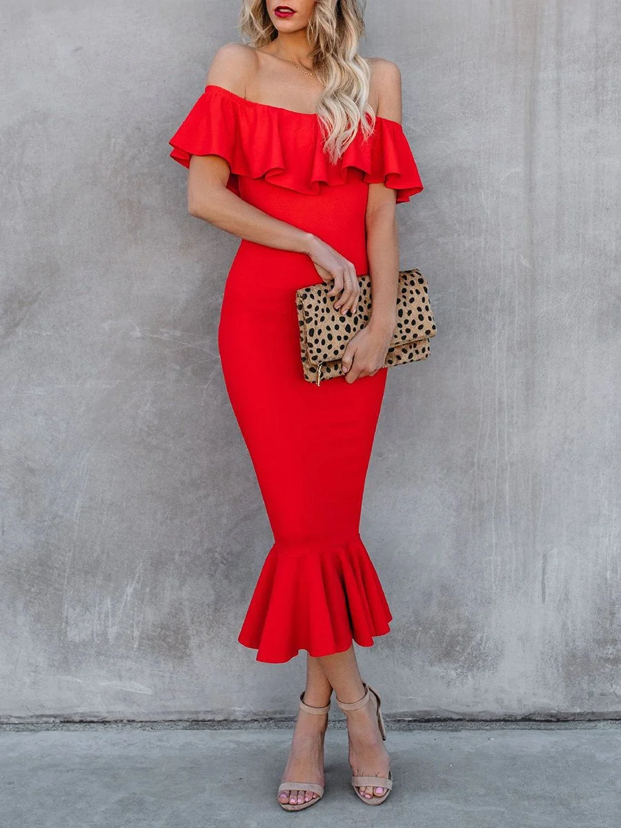 Elegant ruffled one-shoulder evening dress