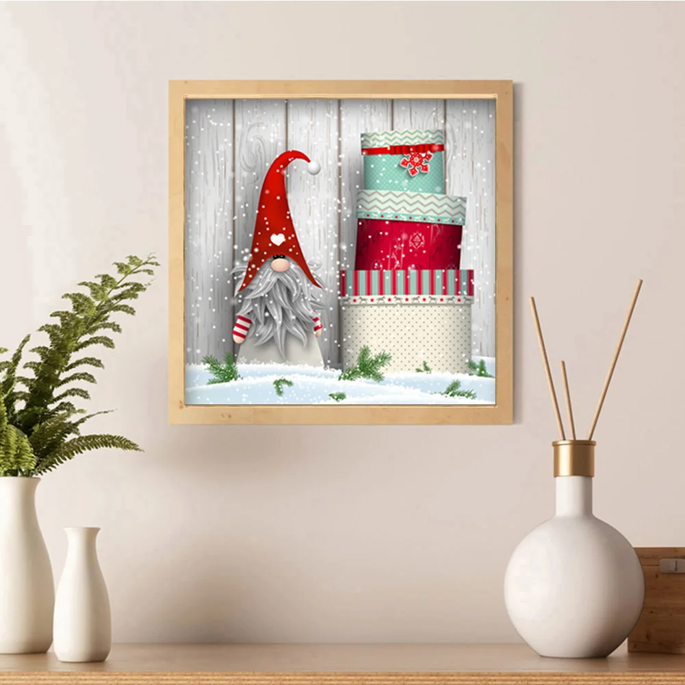 Full Round Diamond Painting 30*30cm - Christmas Gnome With Cake