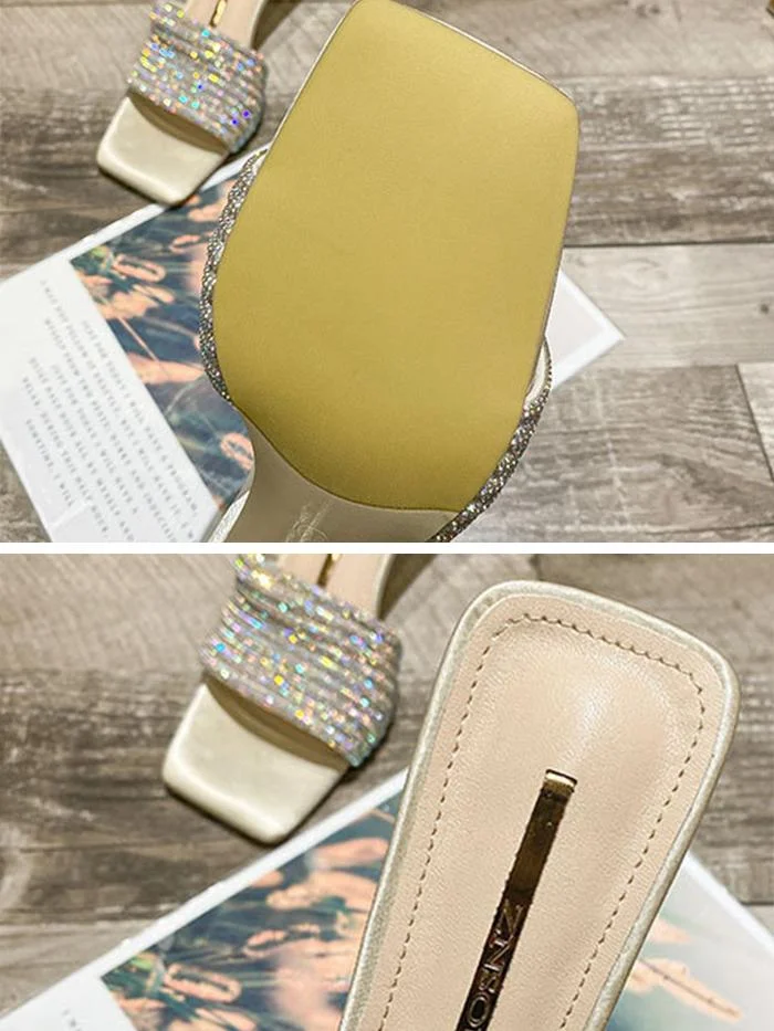 Rhinestone stiletto high-heeled slippers