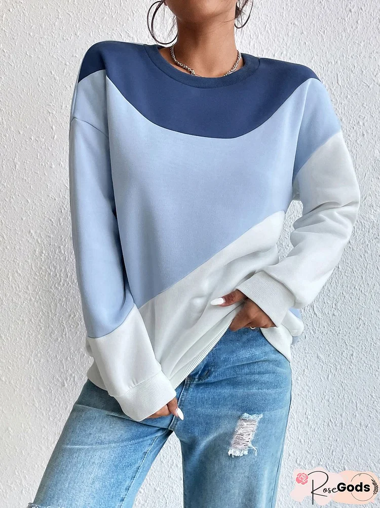 Regular Fit Crew Neck Color Block Sweatshirts