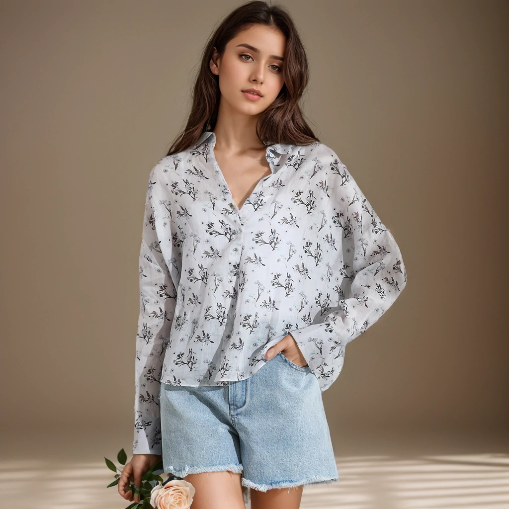 Chemise Ramie Femme Manches Longues Couleur Rétro Revers Blanc- SOIE PLUS