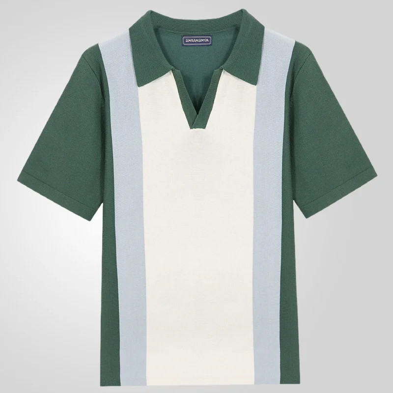 Uveng Uveng And Korean Men's Clothing Summer New Collar Knitted Shirt Splicing Color Jacket Business POLO Shirt SY0078