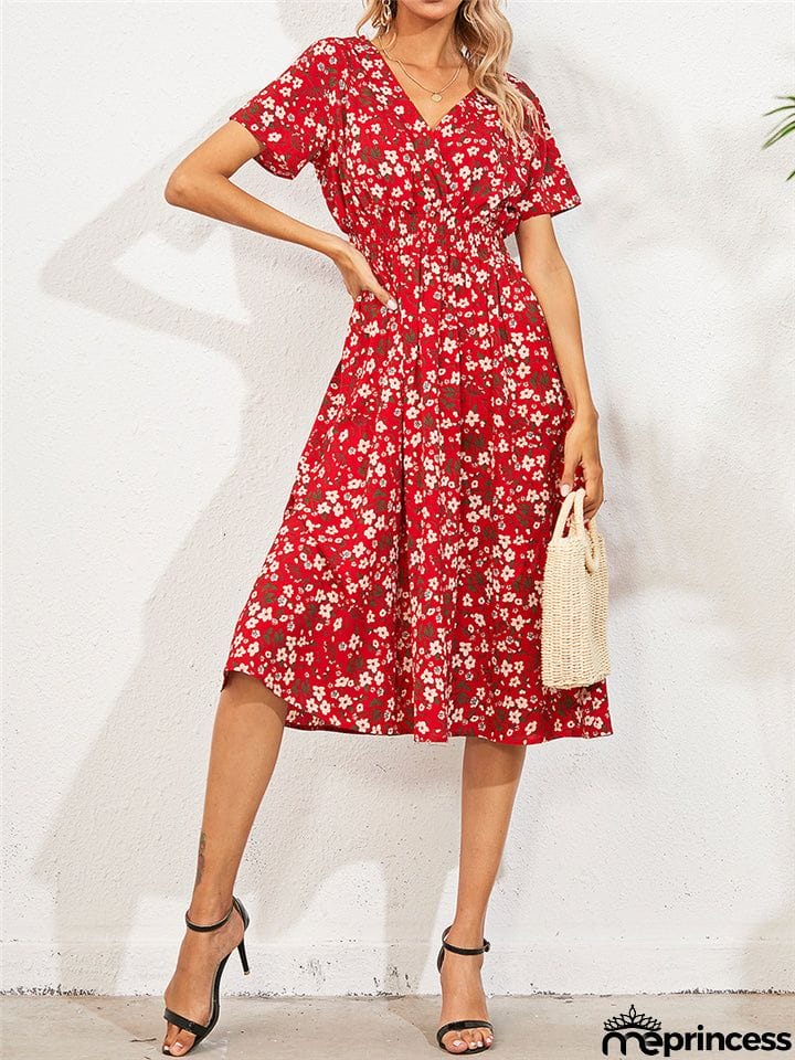 Summer Floral Printed Short Sleeve Dresses