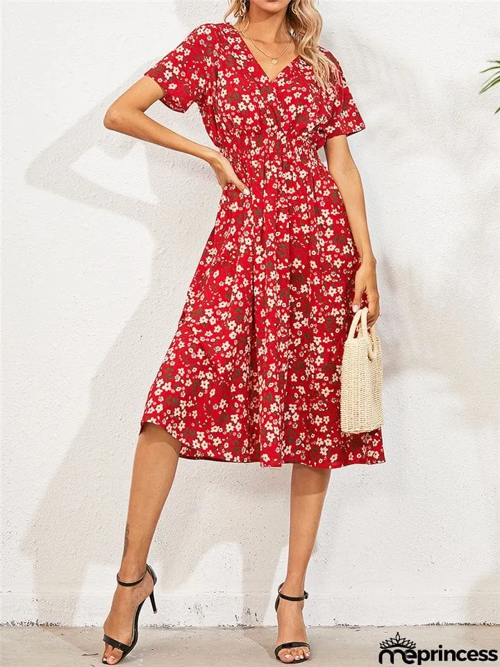Summer Floral Printed Short Sleeve Dresses